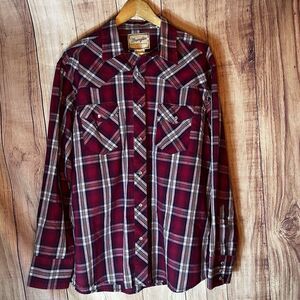 Wrangler Pearl Snap Western Shirt Mens Size XL Plaid Black Red Long Sleeve